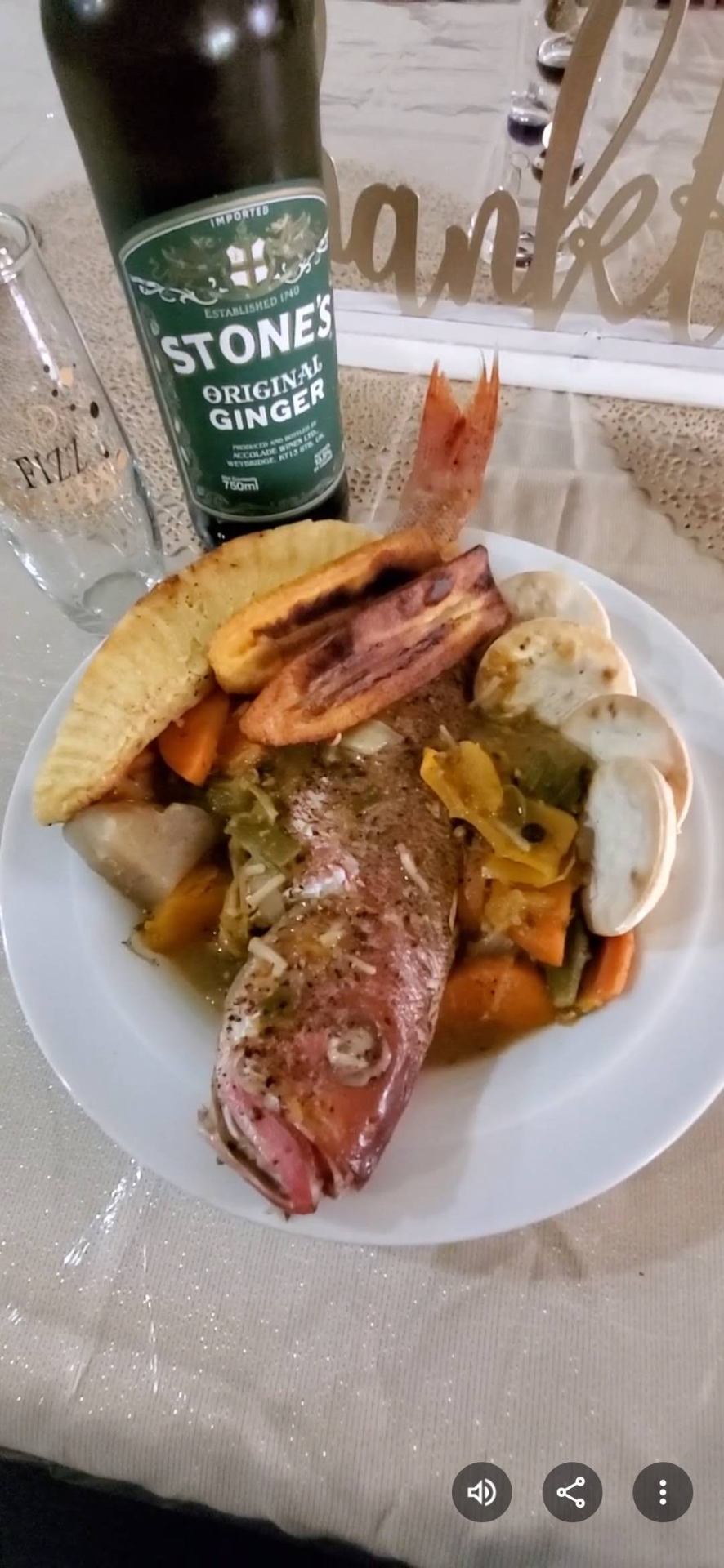 Whole snapper with plantains